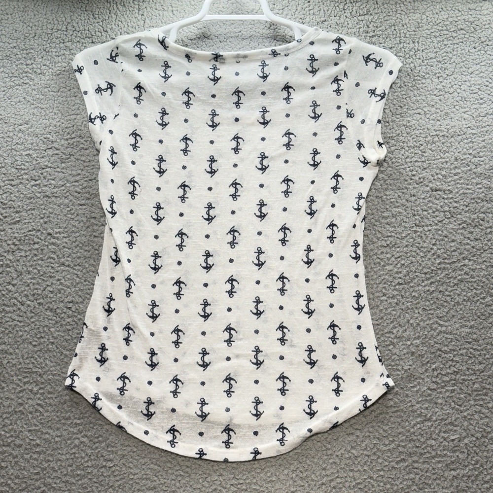 Wallflower Womens L Anchor Print T-Shirt Navy Anchors Nautical Coastal Cruise - Picture 4 of 9
